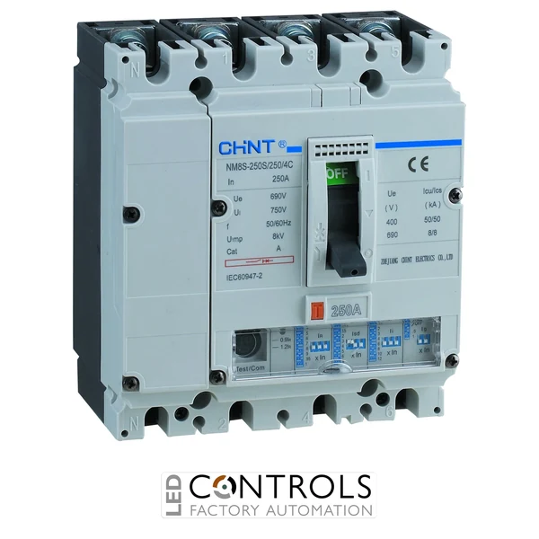 nm8-250s-4p-100a chint 100a 4p adjustable thermal & magnetic mccb