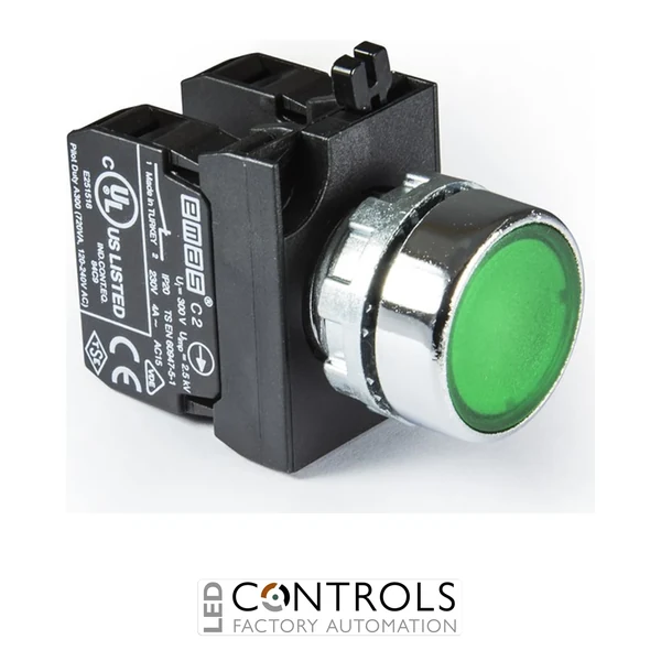 EMAS CM202DY EMAS CM PUSH BUTTON WITH ADAPTER 2NC GREEN WITH NUT