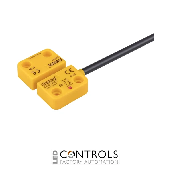 EMAS SMS21RC2-S15 EMAS SMS RIGHT EXIT 2NC 5MM SENSE WITH LED 2MT CABLE 22MM RECTANGULAR MAGNETIC SWITCH