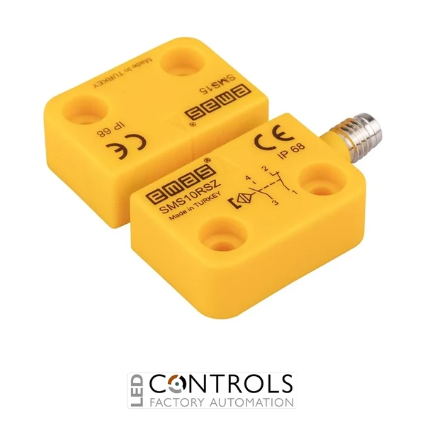 EMAS SMS10RSZ-S15 EMAS SMS RIGHT EXIT 1NC+1NO 5MM SENSE W/O LED M8 CONNECTOR 22MM RECTANGULAR MAGNETIC SWITCH