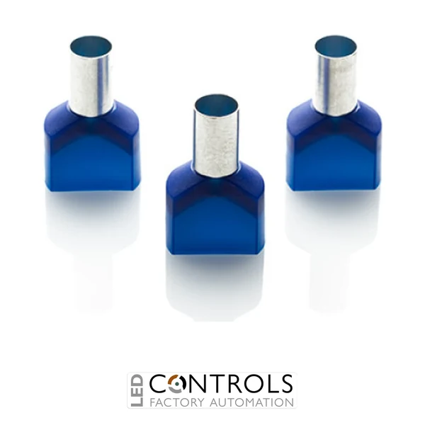 TCEF1614F-C Partex twin insulated cord end ferrule, 16mm², 14mm barrel, Blue, pack of 100