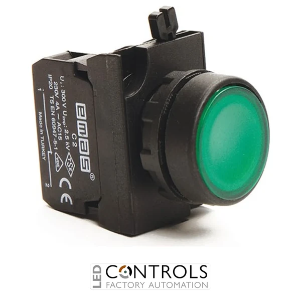 EMAS CP200DY EMAS CP FLUSH PUSH BUTTON 22MM 1NC GREEN