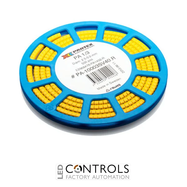 PA1-CBY Partex PA1 Slide-on, chevron cable marker, size C, 2.5–5.0mm cable, Black on Yellow, Disc
