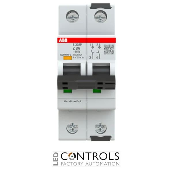 2CDS382001R0408 ABB S302P-Z8 Miniature Circuit Breaker - 2P - Z - 8 A