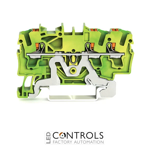 2202-1307 Wago 3-conductor ground terminal block;with push-button;2.5 mm²;green-yellow