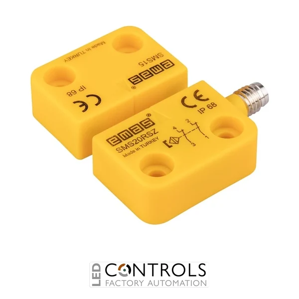 EMAS SMS20RSZ-S15 EMAS SMS RIGHT EXIT 2NC 5MM SENSE W/O LED M8 CONNECTOR 22MM RECTANGULAR MAGNETIC SWITCH