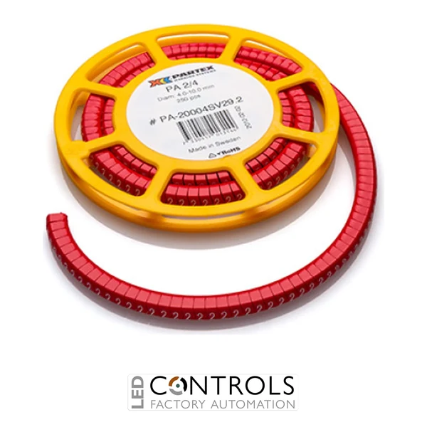 PA2-CCC Partex PA2 Slide-on, chevron cable marker, size D, 4.0–10.0mm cable, Colour coded, Disc