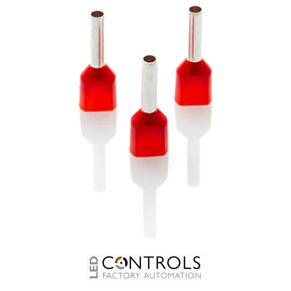 TCEF110F-C Partex twin insulated cord end ferrule, 1mm², 10mm barrel, Red, pack of 100
