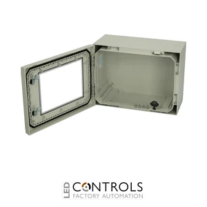 8120143N Fibox ARCA 304021W No MP Cabinet, Polycarbonate Grey cover with window, 2-point locking, hinges on the short side