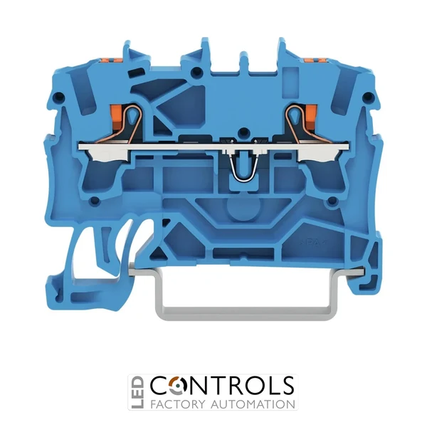 Wago 2202-1204 2-conductor through terminal block with push-button 2.5 mm sq, blue - Pack of 100
