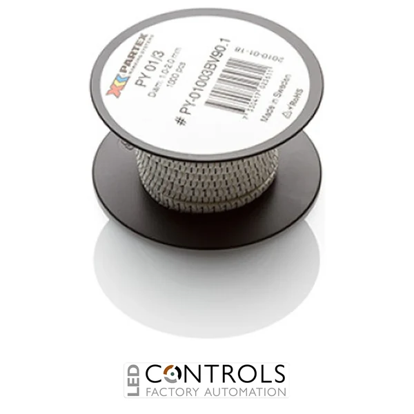 PY01-RBW Partex PY01 Slide-on, chevron cable marker, size A, 1.0–2.0mm cable, Black on White, Reel