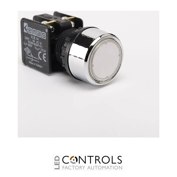 EMAS KB14DB EMAS KB FLUSH PUSH BUTTON DOUBLE CIRCUIT WHITE 22MM IP40
