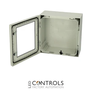 8120129 Fibox ARCA 404021W Cabinet, Polycarbonate Grey cover with window. 2-point locking.