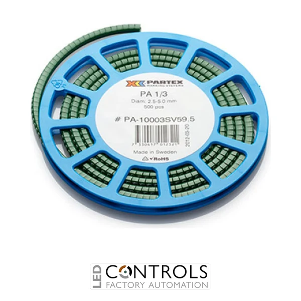 PA1-CCC Partex PA1 Slide-on, chevron cable marker, size C, 2.5–5.0mm cable, Colour coded, Disc