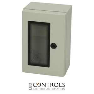 8120122 Fibox ARCA 302015W Cabinet, Polycarbonate Grey cover with window, 1-point locking, hinges on the long side