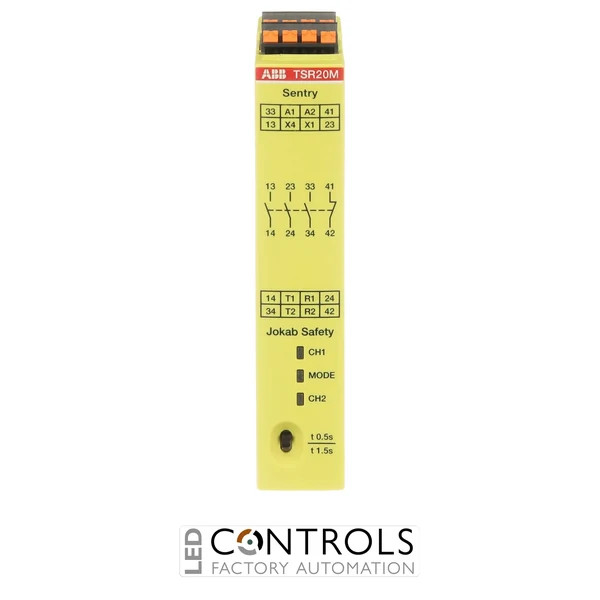 2TLA010061R0101 ABB SENTRY TSR20MP 85–265 V AC / 120–275 V DC OFF-Delay Safety Relay 3NO + 1NC