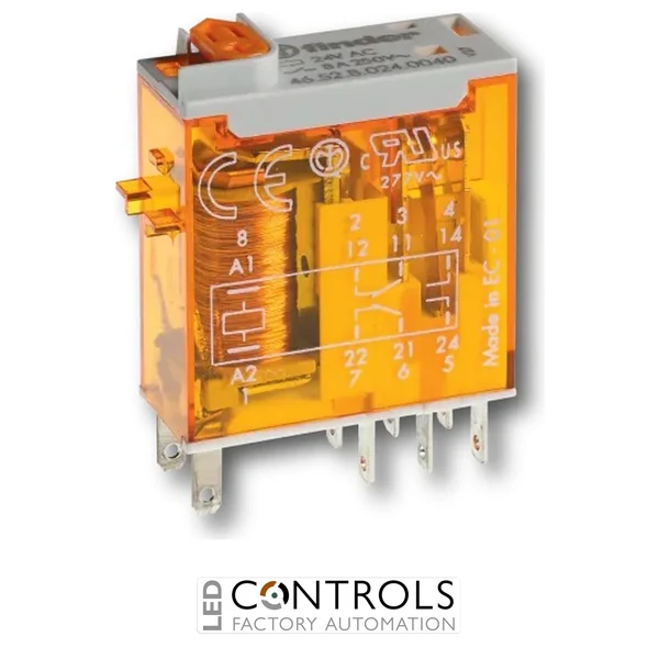 46.52.9.012.0074 Finder 46 Series Miniature Industrial Relay  2 Pole 8 Amp 12 Volt DC