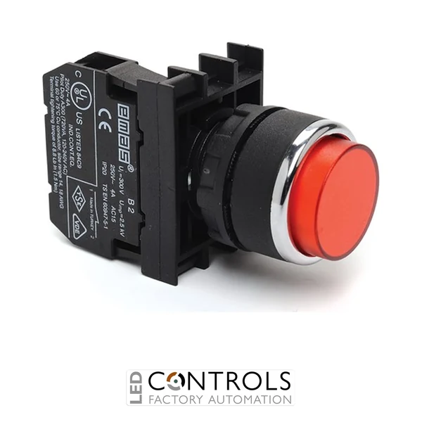 EMAS B200HK EMAS B PUSH BUTTON WITH ADAPTER STOP EXTENDED RED
