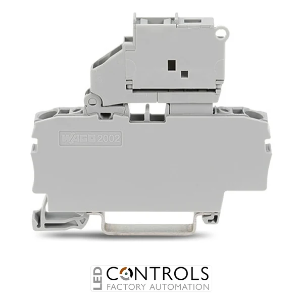 2002-1611 Wago 2-conductor fuse terminal block;with pivoting fuse holder;and end plate;gray