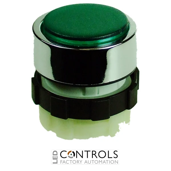 BC3DLGREEN IMO Illuminable Push Button, Spring Return, Green, Chrome