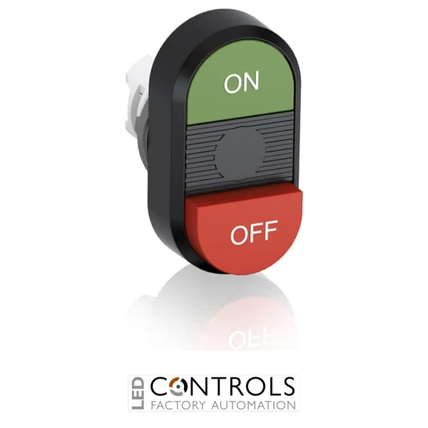abb momentary lower extended double pushbutton green/red on/off mpd14-11b