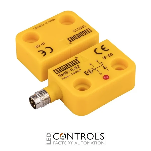 EMAS SMS11LSZ-S15 EMAS SMS LEFT EXIT 1NC+1NO 5MM SENSE WITH LED M8 CONNECTOR 22MM RECTANGULAR MAGNETIC SWITCH