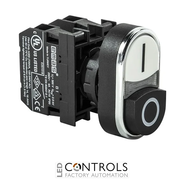 EMAS B102K21HB EMAS B DOUBLE HEAD PUSH BUTTON HIGH POS.1NO+1NC BLACK-WHITE