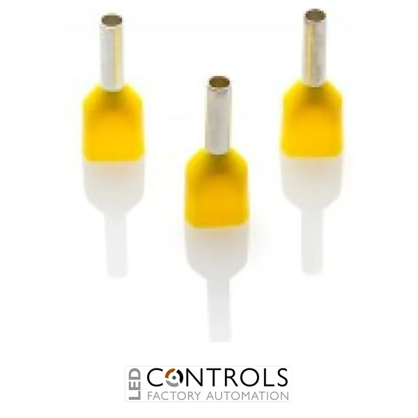 TCEF110G-C Partex twin insulated cord end ferrule, 0.75mm², 10mm barrel, Yellow, pack of 100
