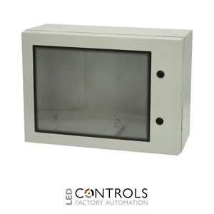 8120151 Fibox ARCA 507030W Cabinet, Polycarbonate Grey cover with window, 2-point locking, hinges on the short side