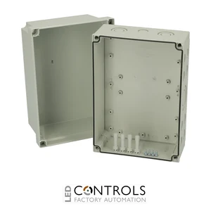 6015329 Fibox PCM 200/175 XG Enclosure, Polycarbonate, metric knock-outs Extra high base, grey cover