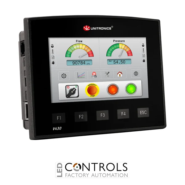 V430-J-B1 Unitronics Vision 4.3" graphic display and keypad HMI and PLC onboard I/Os accepts I/O expansions up to 512 I/Os