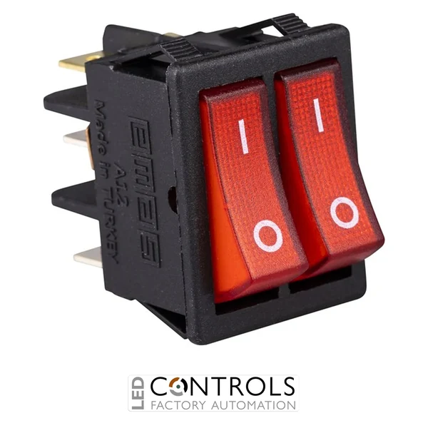 EMAS A12B5K11 EMAS ROCKER SWITCH BLACK BODY TWO BUTTON RED