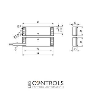 EMAS SMB10LC2-B15 EMAS PLASTIC LEFT EXIT 1NC+1NO 5MM W/O LED 2MT CABLE 78MM RECTANGULAR MAGNETIC DOOR SWITCH - image 4