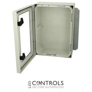 8120137 Fibox ARCA 705030W Cabinet, Polycarbonate Grey cover with window, 2-point locking, hinges on the long side