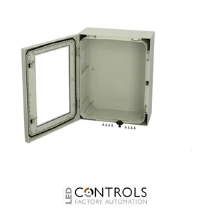 8120131N Fibox ARCA 504021W No MP Cabinet, Polycarbonate Grey cover with window, 2-point locking, hinges on the long side