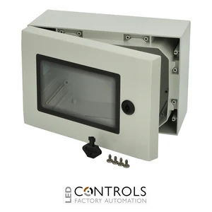 8120140 Fibox ARCA 203015W Cabinet, Polycarbonate Grey cover with window, 1-point locking, hinges on the short side