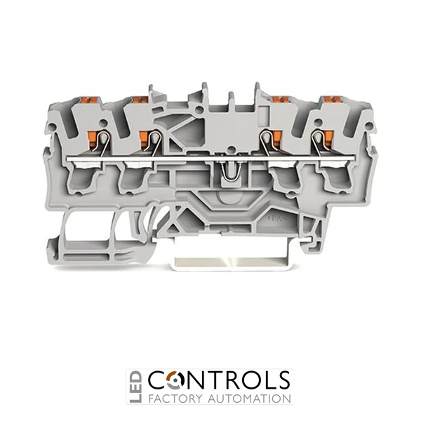 Wago 2201-1401 4-conductor through terminal block with push-button 1.5 mm sq, Grey - Pack of 100