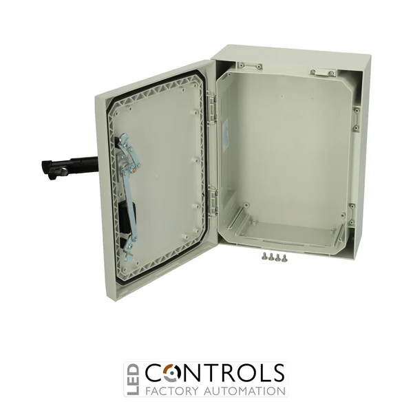 8120086N Fibox ARCA 403015S No MP Cabinet, Polycarbonate Grey cover, Swinghandle, hinges on the long side