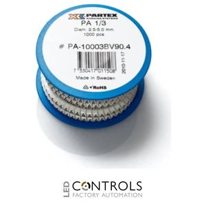 PA1-RBW Partex PA1 Slide-on, chevron cable marker, size C, 2.5–5.0mm cable, Black on White, Reel